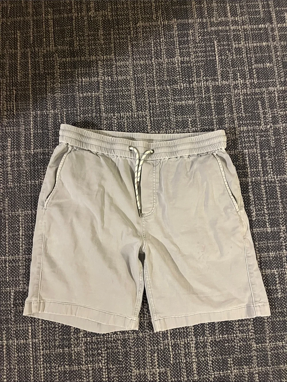 Faherty Light Gray Elastic Waist Hybrid Shorts. Has Small Stain.